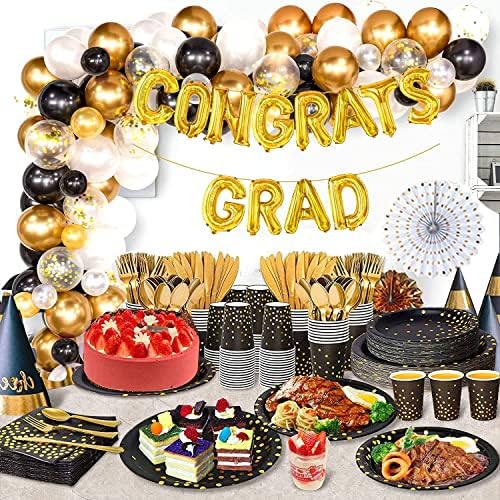 AIRE Black Gold Paper Plates Set, 175PCS Disposable Tableware for 25 - Image 6