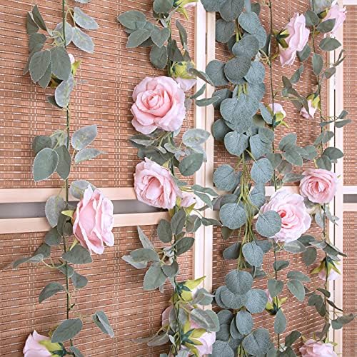 TELDRASSIL 4Pcs(26 FT) Artificial Rose Vine Fake Flower Garland Fake Silk Rose Hanging Vine for Wedding Party Background Arch Garden Background Decoration (Pink) - Image 5