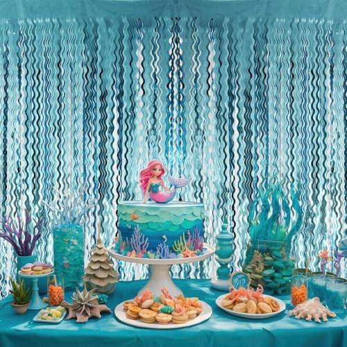 GOER 3.2 ft x 7.22 ft Metallic Tinsel Foil Fringe Curtains Party Photo Backdrop Party Streamers for Birthday,Graduation,New Year Eve Decorations Wedding Decor (1 Pack,Wavy Light Blue) - Image 5
