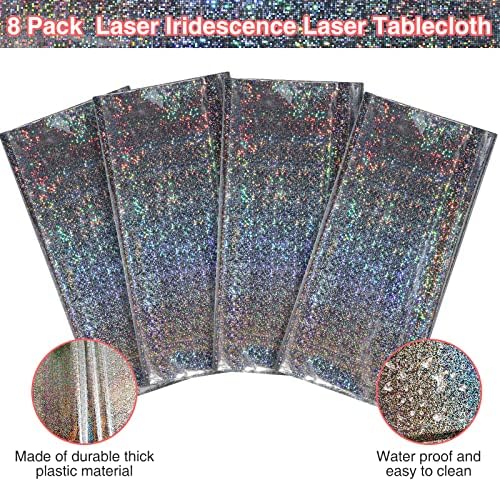 FunnyPars 8 Pack Iridescent Plastic Tablecloths Shiny Disposable Laser Rectangle Table Covers Holographic Foil Tablecloth Iridescent Party Decoration - Image 4