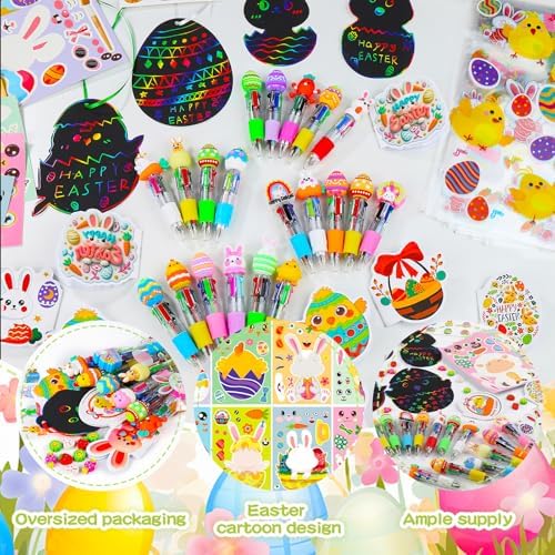 24 Pack Easter Party Favors Classroom Gifts Set with Classic Spring Designs, Easter Goodie Bags with Notebooks Pens Stickers Tattoos Scratch Art for Classroom Gifts Basket Stuffers - Image 4