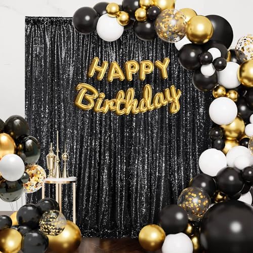 Black Sequin Backdrop for Halloween Sequin Photo Curtains 10ft x 10ft - Image 2