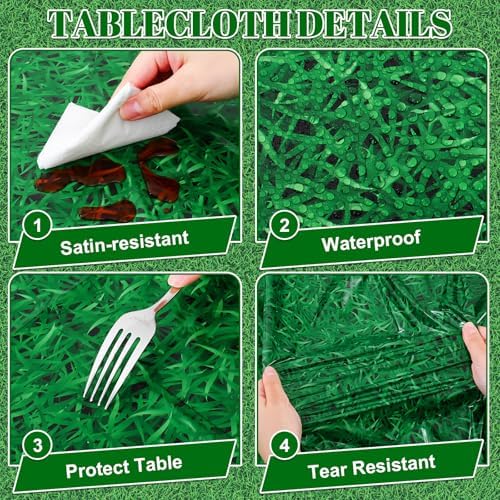 NatNarr 3 Pack Green Grass Field Plastic Tablecloth, Golf Table Cloth - Image 5