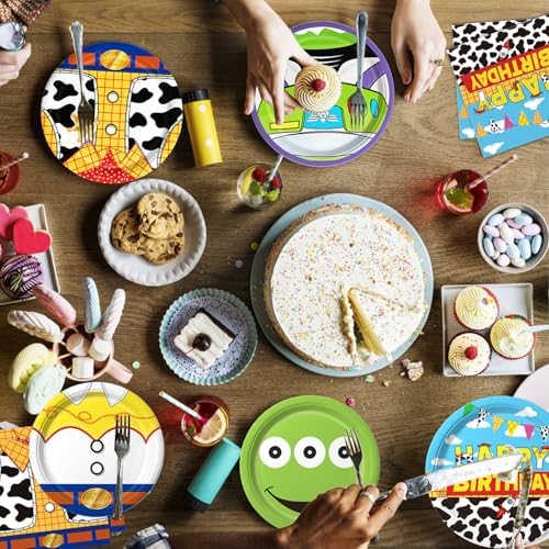 90Pcs Cartoon Birthday Party Supplies Cartoon Plates Napkins Tableware for Toy Theme Birthday Decor for 30 Guests - Image 4
