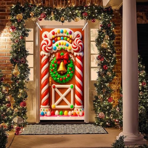 BlissYard Christmas Door Cover Candy Bell 35x71 Inch Polyester - Image 5