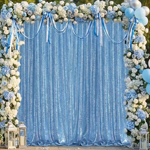 Baby Blue Sequin Backdrop Curtain 6x8FT Sparkly Blue Curtains for Wedding - Image 2