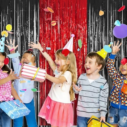 3 Pack 3.28ft x 6.56ft Red&Black Metallic Tinsel Foil Fringe Curtains, Photo Booth Backdrop Party Decorations for Birthday Wedding Baby Shower Graduation Bachelorette New Years - Image 6