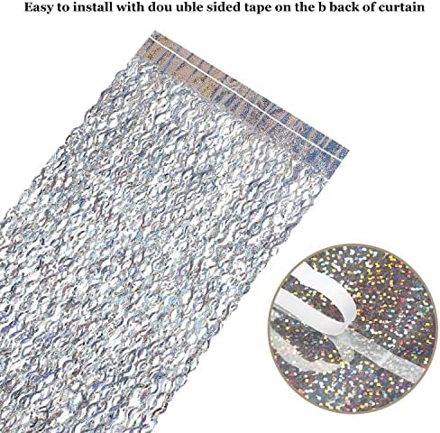 4 Pack Silver Tinsel Backdrop - CYLMFC 3.3 ft x 6.6 ft Streamer Metallic Tinsel Foil Fringe Curtains Photo Booth Props Wall Curtains for Bachelorette Birthday Party Decor - Image 4