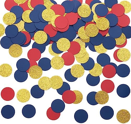 Gold Blue and Red Confetti Table Decoration for 4th July Graduation Birthday Theme Party,1.2 inch in Diameter,200 Counts by MOWO