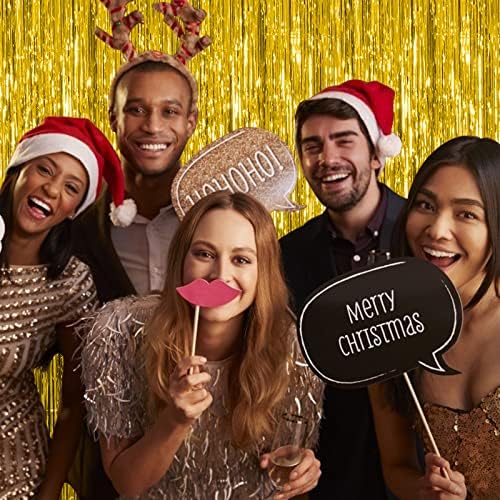 5 Pack Gold Fringe Curtain Backdrop Tinsel Streamers Birthday Party Decorations Christmas Photo Booth Backdrop Halloween New Year Graduation Baby Shower Theme Party Decorations - Image 3