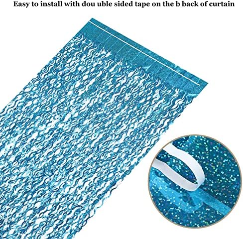 CYLMFC 3 Pack 3.3 ft x 6.6 ft Teal Foil Fringe Curtains - Sparkle Metallic Curtains Party Decorations Photo Booth Decorations Party Supplier - Image 4