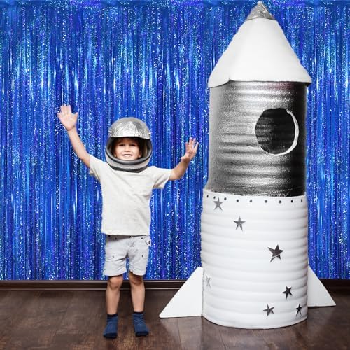 GOER 3.2 ft x 8.2 ft Metallic Tinsel Foil Fringe Curtains Party Photo Backdrop Party Streamers for Birthday,Graduation,New Year Eve Decorations Wedding Decor(4 Packs,Shiny Blue) - Image 4