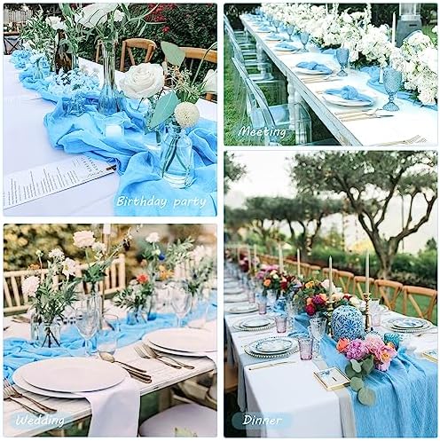 35x120 Inch Baby Blue Cheesecloth Table Runner Baby Shower Birthday Decor - Image 6