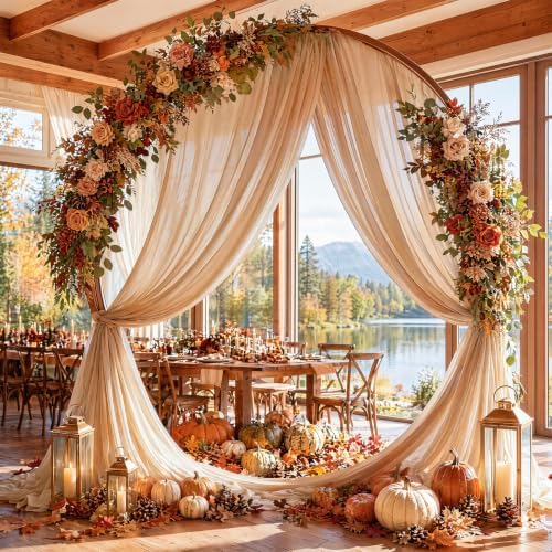 Light Coffee Wedding Arch Draping Fabric Sheer Curtain Drapes 4 Panels | 20ft Extra Long Shimmery Nude Backdrop Curtains for Wedding Anniversary Party Fall Outdoor Events Drapery Backgrounds - Image 2