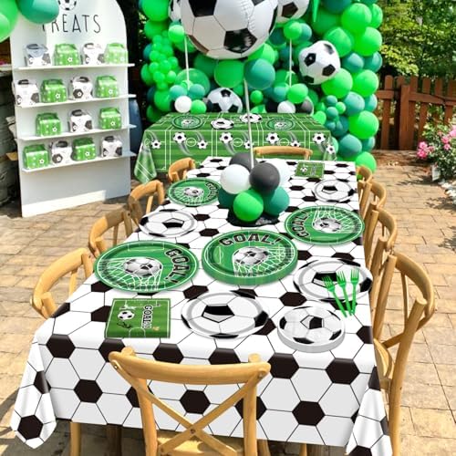 Soccer Party Supplies Kit Serve 20, Disposable Tableware Set Includes Dinner Plates, Dessert Plates, Napkins, Forks, Tablecloths for Boys Birthday Sports Theme Party Decorations - Image 6