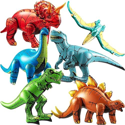 Inflatable Birthday Dinosaur Party Decorations, 6-Pack Dino Toys for Kids by KiddieLoot