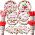 450 Pcs Strawberry Baby Shower Tableware Set, Serve 50, Red and Pink by Unknown