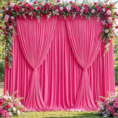 20x10ft Hot Pink Backdrop Curtain Panels for Parties - Wrinkle Free Polyester Photo Curtain Backdrop Wedding Back Drop Fabric Drapes for Party Decorations Background for Photography by WishCare