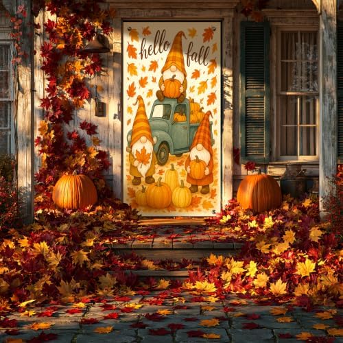 BlissYard Fall Door Cover Thanksgiving Decor Gnome Pumpkin Truck 35x71 Inch - Image 5