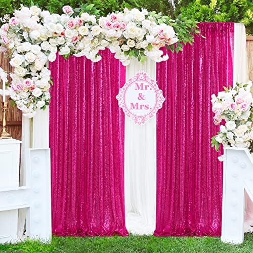 4 Pieces 2FTx8FT Fuchsia Sequin Backdrop Curtain Panels Stage Backdrop Background for Christmas Party Decoration Wedding Party Background Drapes - Image 3