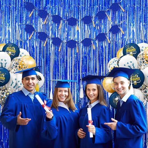 Navy Blue Fringe Curtain Backdrop 3 Pack, 3.2 x 8.2 FT Graduation Decor - Image 4