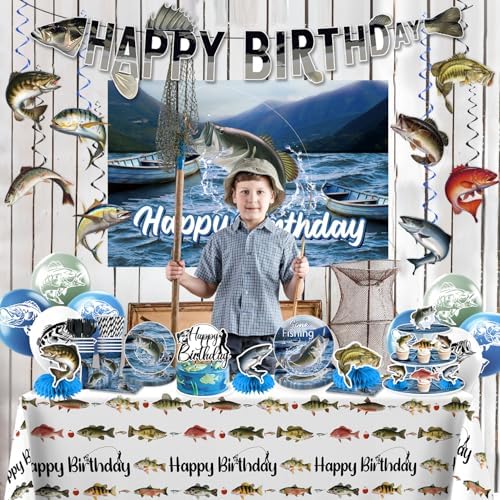 219Pcs cocomigo Fishing Birthday Party Decorations Tableware Set, 25 Serves - Image 2