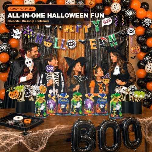 UJoyant 101 Pcs ​Halloween Party Decorations, Halloween Party Supplies - Ghost and Bat Pumpkin Banner, Multi Balloons, Photo Booth Props, Candy Gift Bags, Spider Wed - Image 3