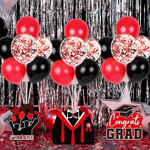6 Sets 2026 Graduation Balloon Stand Kit for Table Black Red Balloon Class of 2026 Congrats Grad Table Centerpiece Grad Prom Themed Decoration for Grad School College Ceremonies Party Supplies - Image 2