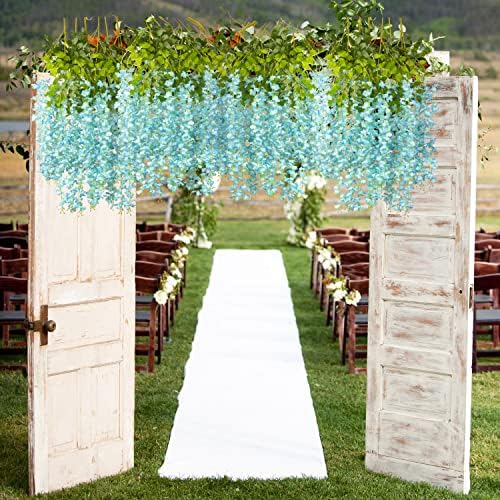 AITISOR 24 Pack Artificial Fake Wisteria Vine Ratta (3.75 Feet) Hanging Garland Silk Flowers String Home Party Wedding Decor (Sky Blue) - Image 7