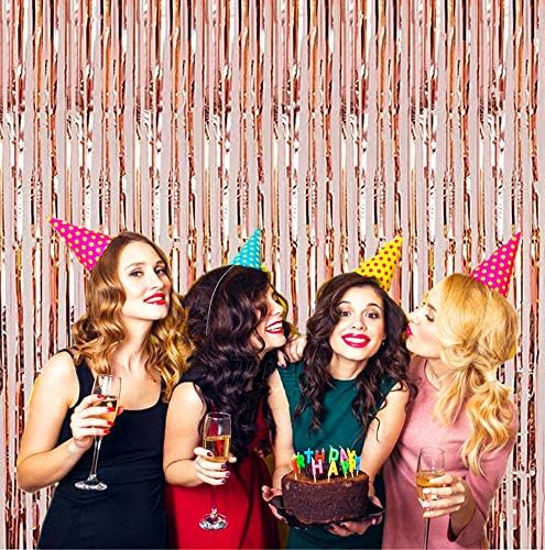 2 Pcs 3.2ft x 8.2ft Shiny Rose Gold Metallic Tinsel Foil Fringe Curtains Photo Booth Backdrop for Birthday Wedding Holiday Celebration Bachelorette Party Decorations - Image 6