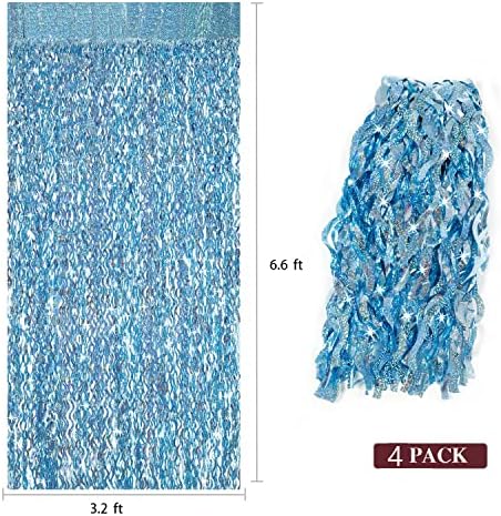 4 Pack Light Blue Party Foil Curtain - CYLMFC 3.3 ft x 6.6 ft Wavy Photo Booth Backdrop Metallic Tinsel Foil Fringe Curtains Environmental Background for Birthday Wedding Party Christmas Decorations - Image 3