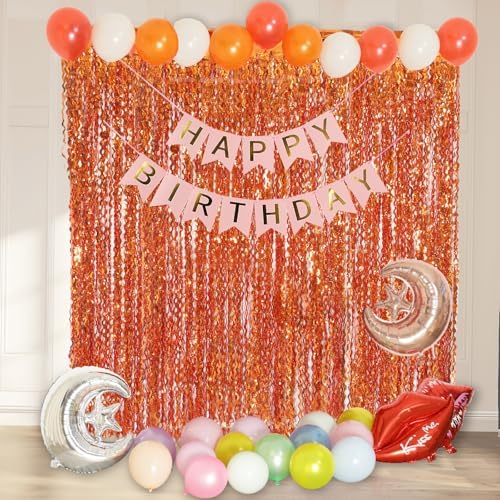 4 Pack Orange Wavy Metallic Tinsel Foil Fringe Curtains | 3.3 ft x 6.6 ft Party Streamer Backdrop Photo Booth for Orange Basketball Party Decorations Holloween Christmas - Image 6
