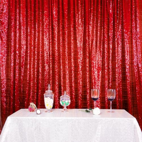 SquarePie 8x8ft Red Sequin Backdrop, High Density Non-Transparent Glitter Curtain for Photography, Birthday, Wedding Party Decorations, Thick Solid Background with 4" Rod Pocket, 1 Panel - Image 7