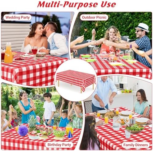 4Pack Plastic Table Cloth Ddisposable, 54" x 108" Table Cloth Rectangle Table, Waterproof Red and White Checkered Tablecloth, Outdoor Picnic Table Cover for Birthday Party Gathering Holiday Dinner - Image 4