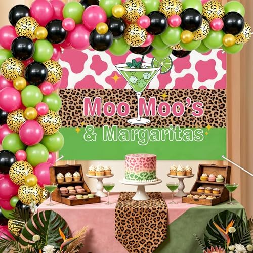 TWO WILD Moo Moos And Margaritas Party Decorations Moo Moos And Margaritas Decorations Cow Print Backdrop With Balloon Garland Kit For Bachelorette Birthday Bridal Shower Party Photo Booth Props - Image 2