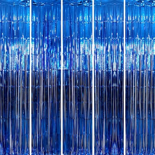 GOER 3.2 ft x 9.8 ft Metallic Tinsel Foil Fringe Curtains Party Photo Backdrop Party Streamers for Birthday,Graduation,New Year Eve Decorations Wedding Decor (Navy Blue,5 pcs) by GOER