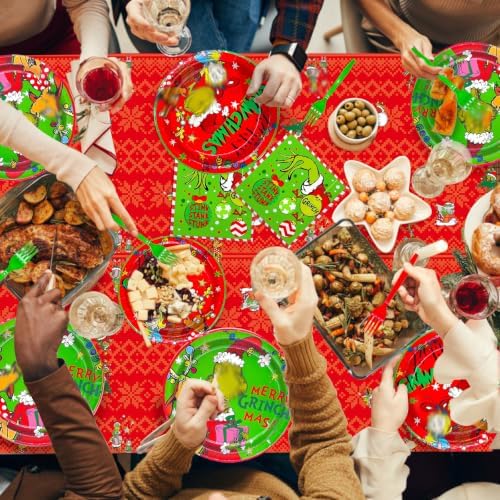 122Pcs Christmas Party Decorations Merry Christmas Party Supplies Tableware Set with Banner Plates Napkins Cups Tablecloth Forks Serve 24 - Image 4