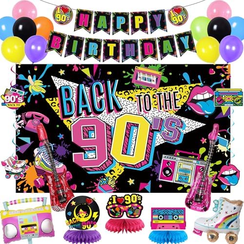 Holkcog 90s Party Decorations, 90’s Theme Birthday Party Decorations Supply by Holkcog