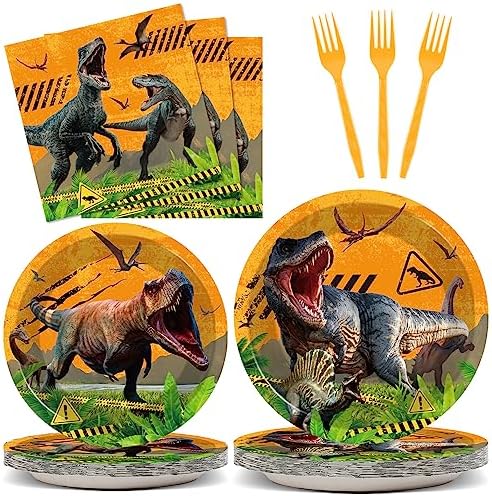 gisgfim 96Pcs Dinosaurs Party Supplies Paper Plates Napkins by gisgfim