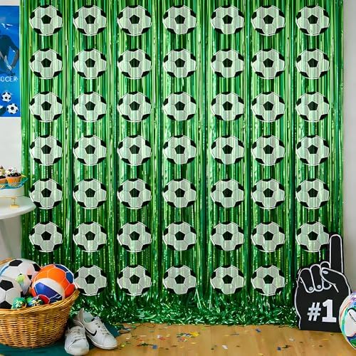 Soccer Birthday Party Decorations - Green White Streamers Backdrop Banner | Soccer Theme Party Favors Supplies Indoor Outdoor - World Soccer Cup 2026 Merchandise Accessories Decor for Wall Door by OHOME