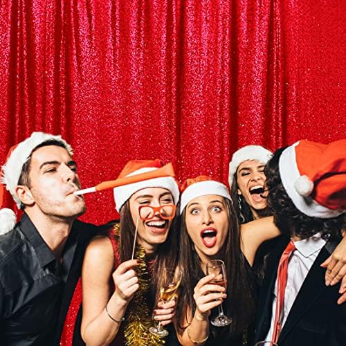 Poise3EHome 6FT x 8FT Red Sequin Photography Backdrop Curtain for Christmas Party Decoration - Image 3