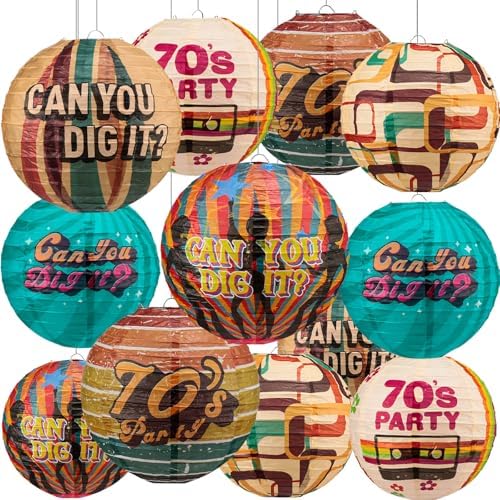 Panelee 12 Pcs 70's Retro Paper Lanterns Party Decorations 8 Inch Hanging Round Paper Party Decorations for Holiday Indoor Outdoor Supplies by Panelee