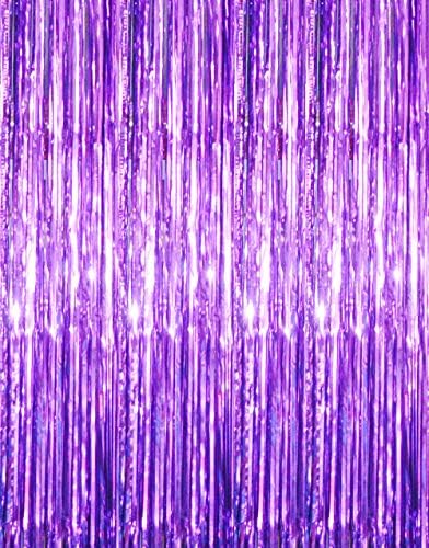 GOER 3.2 ft x 8.2 ft Metallic Tinsel Foil Fringe Curtains Party Photo Backdrop Party Streamers for Halloween Birthday,Graduation,New Year Eve Decorations (5 Packs,Purple) by GOER