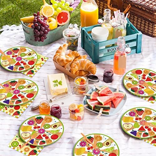 chiazllta 96 Pcs Fruits Paper Plates Tutti Summer Fruit Birthday Party Decorations Disposable Fruit Tableware Party Supplies Favors for 24 Guests - Image 5