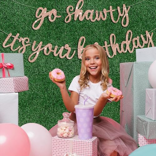 BEISHIDA Rose Gold Go Shawty It's Your Birthday Banner - NO DIY - Hip Hop Theme Glitter Happy Birthday Banner - Pre-Strung - Rose Gold Rap Theme Happy Birthday Sign for Man Women birthday Party Supply - Image 6
