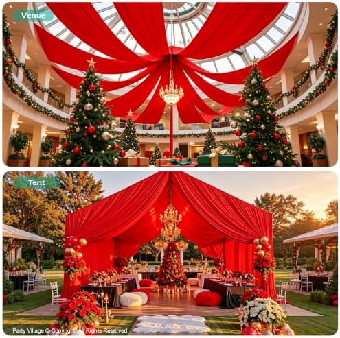 4 Panels 5ft(W) x 20ft(L) Red Ceiling Drapes for Christmas Parties - Image 4