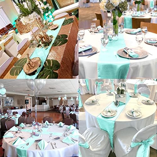 10-Pack Aqua 12 x 108 inches Long Premium Satin Table Runner - Image 7