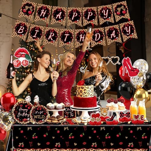 Cheetah Cherry Birthday Decorations Leopard Party Supplies Serve 24 - Image 7