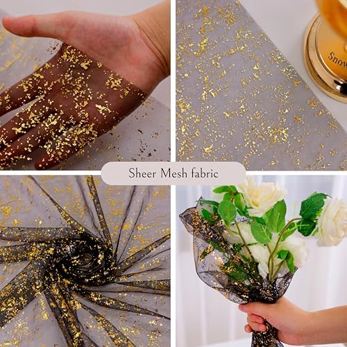 Snowkingdom 10 Pcs Black & Gold Cheesecloth Table Runner 10 FT, Sheer Chiffon Sparkle Gauze Mesh Runners 120 Inch, Glitter Table Centerpieces Decoration for Birthday Party Wedding Christmas Halloween - Image 3