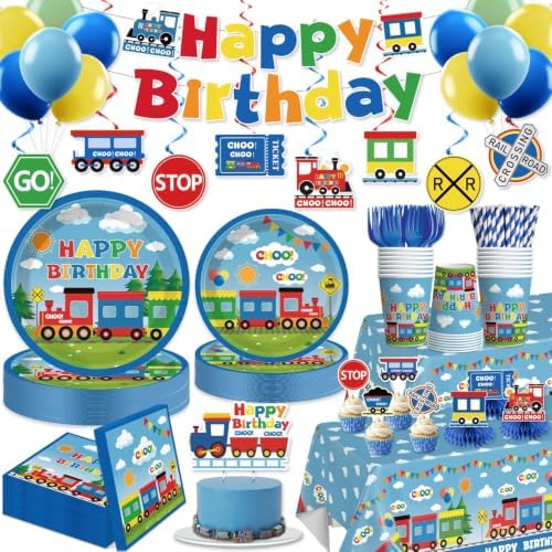 Xynic Train Birthday Decorations, Train Plates and Napkins Party Supplies by Unknown